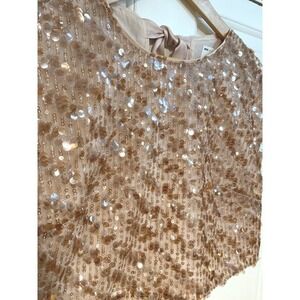 L Crop Sequin Chamapgne Blush‎ Pink Top Ribbon Bow Party Concert ASOS